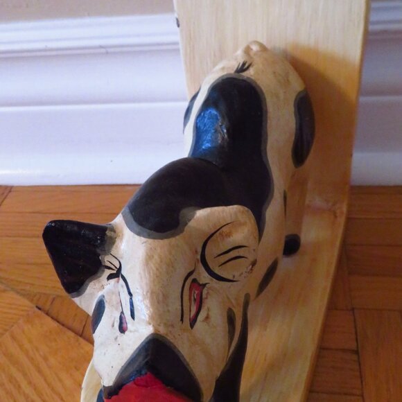 Vtg Hand Carved Pig Boar Potbelly Hog Folk Art Solid Wood Sculpture book end fig - Picture 8 of 10